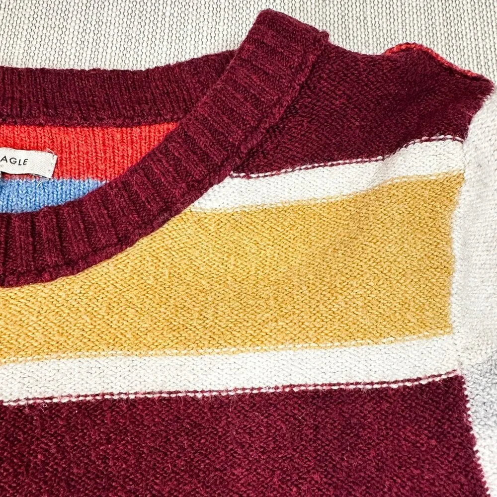 Vintage American Eagle Patchwork Stripe Sweater, Crew Neck, Size Small, Colorful
